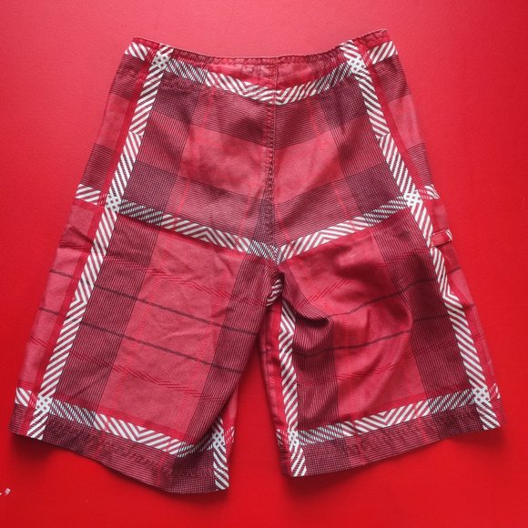 Hurley board short maroon plaid boy's size 8 - Picture 2 of 7